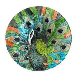 Hand Painted Glass Multicolor Peacock Serving Dish